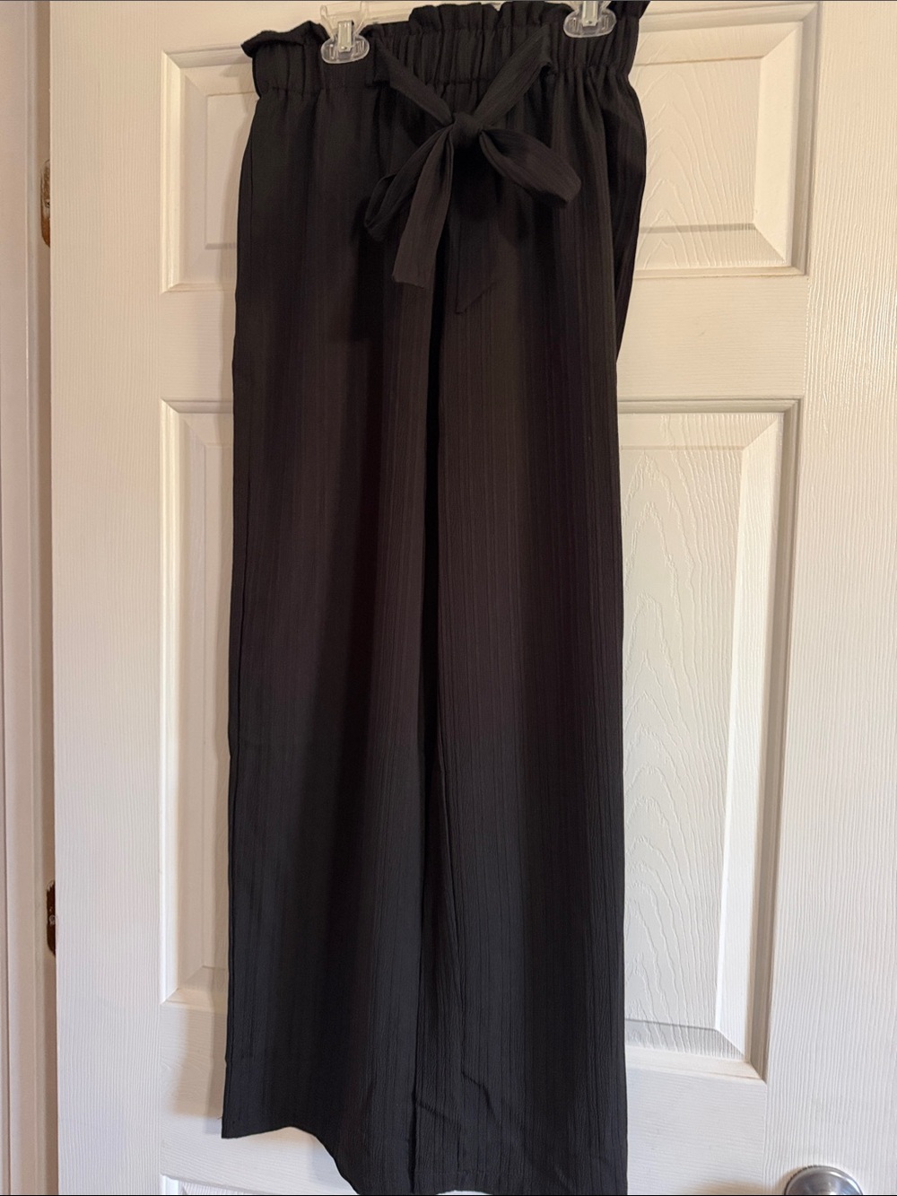SHEIN Black Wide-Leg Paperbag Waist Pants with Tie